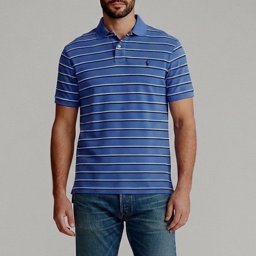 Polo Ralph Lauren Mens‎ Golf Fit Blue Striped Pima Cotton Polo Shirt Size L